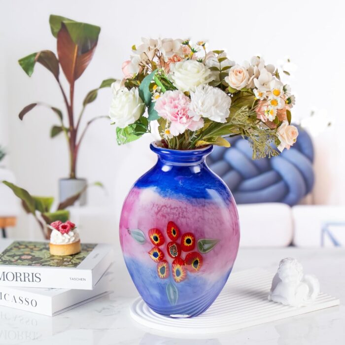 KAMMAK Colored Glass Vase, Beautiful Hand Blown Decorative Vase, Modern Art Vase for Flower Mantle Dining Table Centerpiece, Entryway Living Room Wedding Decoration (JG2047)