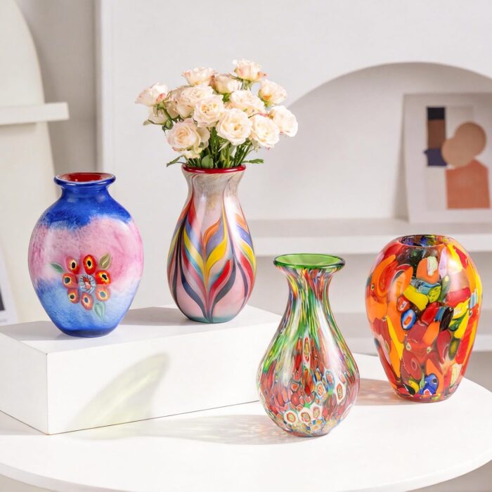 KAMMAK Colored Glass Vase, Beautiful Hand Blown Decorative Vase, Modern Art Vase for Flower Mantle Dining Table Centerpiece, Entryway Living Room Wedding Decoration (JG2047)