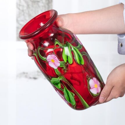 KAMMAK Colored Glass Vase, Beautiful Hand Blown Decorative Vase, Modern Art Vase for Flower Mantle Dining Table Centerpiece, Entryway Living Room Wedding Decoration (JG2028)