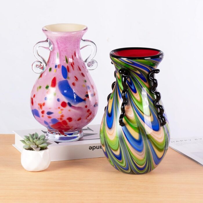 KAMMAK Colored Glass Vase, Beautiful Hand Blown Decorative Vase, Modern Art Vase for Flower Mantle Dining Table Centerpiece, Entryway Living Room Wedding Decoration, FH02003