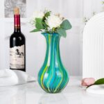 KAMMAK Colored Glass Vase, Beautiful Hand Blown Decorative Vase, Modern Art Vase for Flower Mantle Dining Table Centerpiece, Entryway Living Room Wedding Decoration (JG2015)
