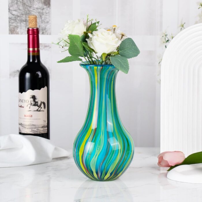 KAMMAK Colored Glass Vase, Beautiful Hand Blown Decorative Vase, Modern Art Vase for Flower Mantle Dining Table Centerpiece, Entryway Living Room Wedding Decoration (JG2015)