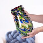 KAMMAK Colored Glass Vase, Beautiful Hand Blown Decorative Vase, Modern Art Vase for Flower Mantle Dining Table Centerpiece, Entryway Living Room Wedding Decoration, FH02003