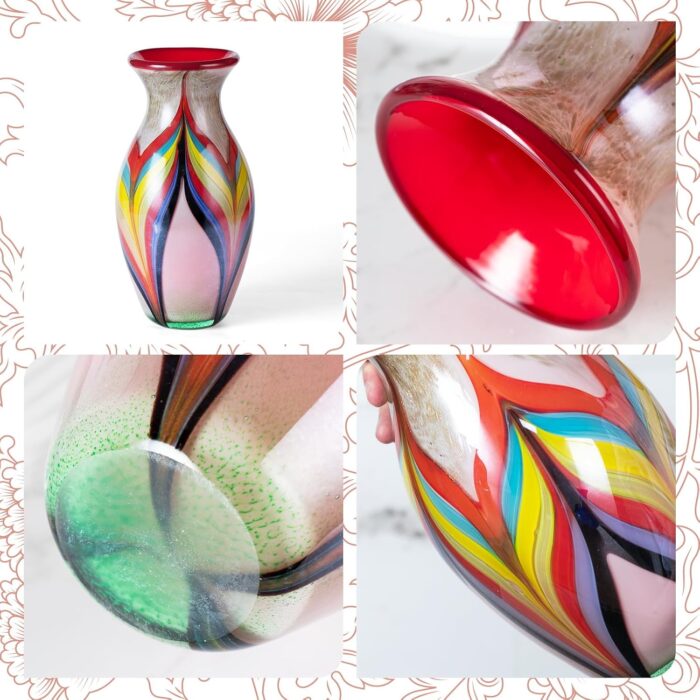 KAMMAK Colored Glass Vase, Beautiful Hand Blown Decorative Vase, Modern Art Vase for Flower Mantle Dining Table Centerpiece, Entryway Living Room Wedding Decoration (JG2046)