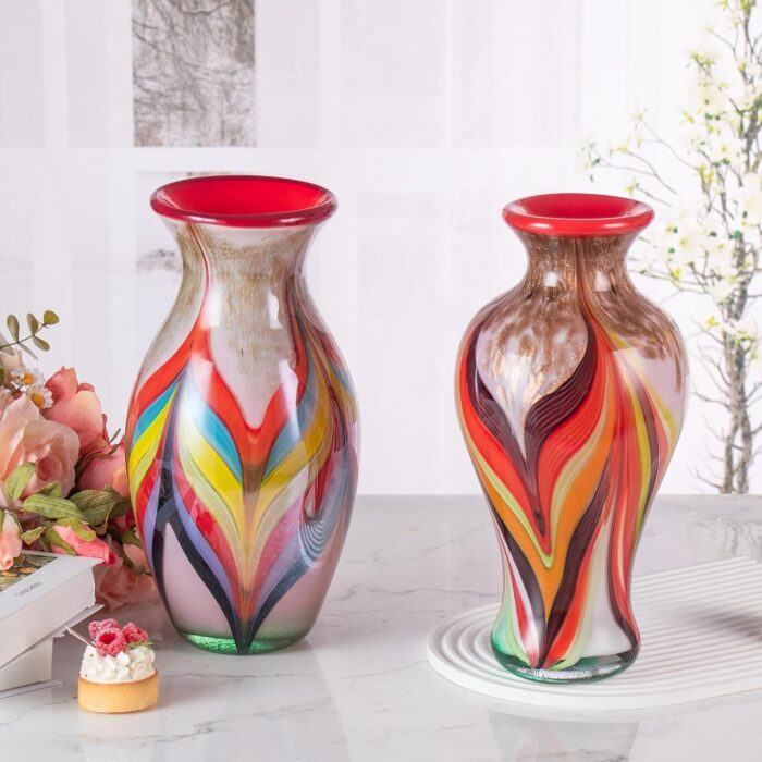 KAMMAK Colored Glass Vase, Beautiful Hand Blown Decorative Vase, Modern Art Vase for Flower Mantle Dining Table Centerpiece, Entryway Living Room Wedding Decoration (JG2046)
