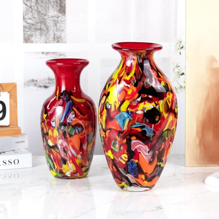 KAMMAK Colored Glass Vase, Beautiful Hand Blown Decorative Vase, Modern Art Vase for Flower Mantle Dining Table Centerpiece, Entryway Living Room Wedding Decoration (JG2034)