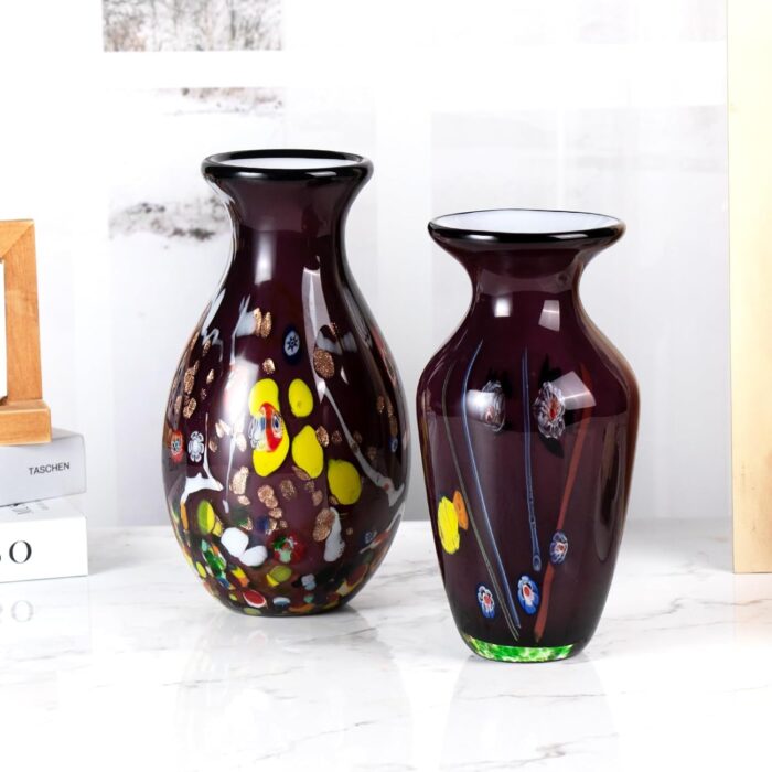 KAMMAK Colored Glass Vase, Beautiful Hand Blown Decorative Vase, Modern Art Vase for Flower Mantle Dining Table Centerpiece, Entryway Living Room Wedding Decoration (JG2052)