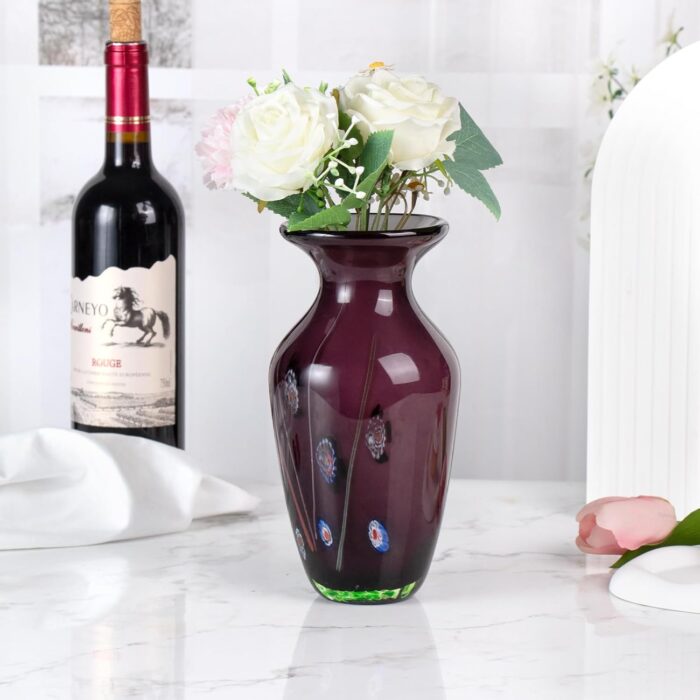 KAMMAK Colored Glass Vase, Beautiful Hand Blown Decorative Vase, Modern Art Vase for Flower Mantle Dining Table Centerpiece, Entryway Living Room Wedding Decoration (JG2053)