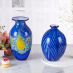 KAMMAK Colored Glass Vase, Beautiful Hand Blown Decorative Vase, Modern Art Vase for Flower Mantle Dining Table Centerpiece, Entryway Living Room Wedding Decoration (JG2055)
