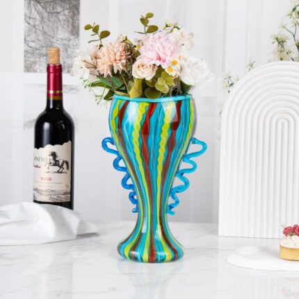 KAMMAK Colored Glass Vase, Beautiful Hand Blown Decorative Vase, Modern Art Vase for Flower Mantle Dining Table Centerpiece, Entryway Living Room Wedding Decoration (JG2003)