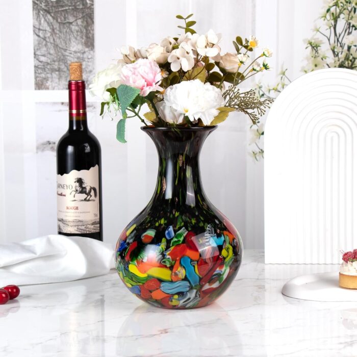 KAMMAK Colored Glass Vase, Beautiful Hand Blown Decorative Vase, Modern Art Vase for Flower Mantle Dining Table Centerpiece, Entryway Living Room Wedding Decoration (JG2088)