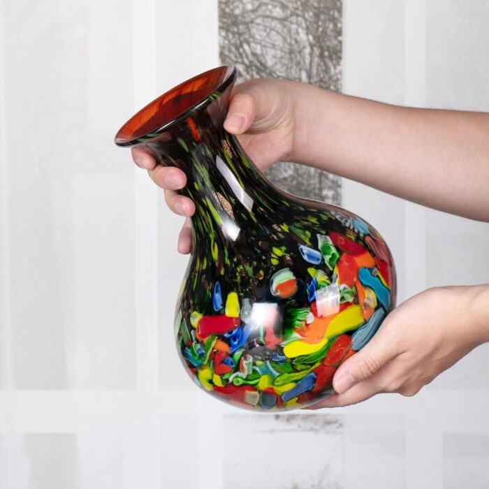 KAMMAK Colored Glass Vase, Beautiful Hand Blown Decorative Vase, Modern Art Vase for Flower Mantle Dining Table Centerpiece, Entryway Living Room Wedding Decoration (JG2088)