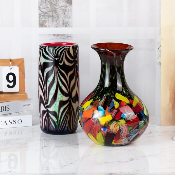 KAMMAK Colored Glass Vase, Beautiful Hand Blown Decorative Vase, Modern Art Vase for Flower Mantle Dining Table Centerpiece, Entryway Living Room Wedding Decoration (JG2088)