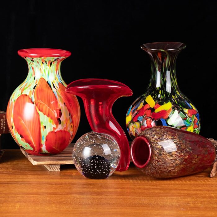 KAMMAK Colored Glass Vase, Beautiful Hand Blown Decorative Vase, Modern Art Vase for Flower Mantle Dining Table Centerpiece, Entryway Living Room Wedding Decoration (JG2088)