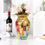 KAMMAK Colored Glass Vase, Beautiful Hand Blown Decorative Vase, Modern Art Vase for Flower Mantle Dining Table Centerpiece, Entryway Living Room Wedding Decoration (JG2113)