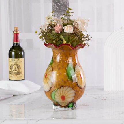 KAMMAK Colored Glass Vase, Beautiful Hand Blown Decorative Vase, Modern Art Vase for Flower Mantle Dining Table Centerpiece, Entryway Living Room Wedding Decoration, FH02026