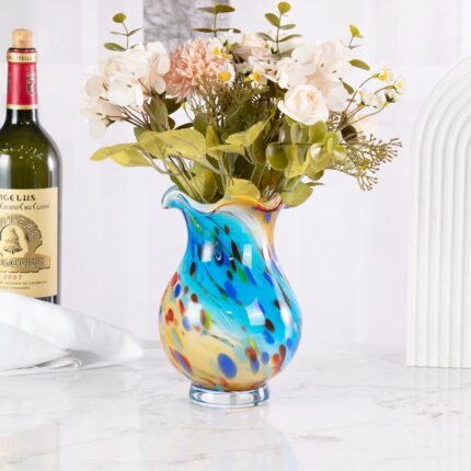 KAMMAK Colored Glass Vase, Beautiful Hand Blown Decorative Vase, Modern Art Vase for Flower Mantle Dining Table Centerpiece, Entryway Living Room Wedding Decoration, FH02004