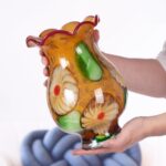 KAMMAK Colored Glass Vase, Beautiful Hand Blown Decorative Vase, Modern Art Vase for Flower Mantle Dining Table Centerpiece, Entryway Living Room Wedding Decoration, FH02026 KAMMAK 8HPFH02026 glass vase scale and proportion view image 6
