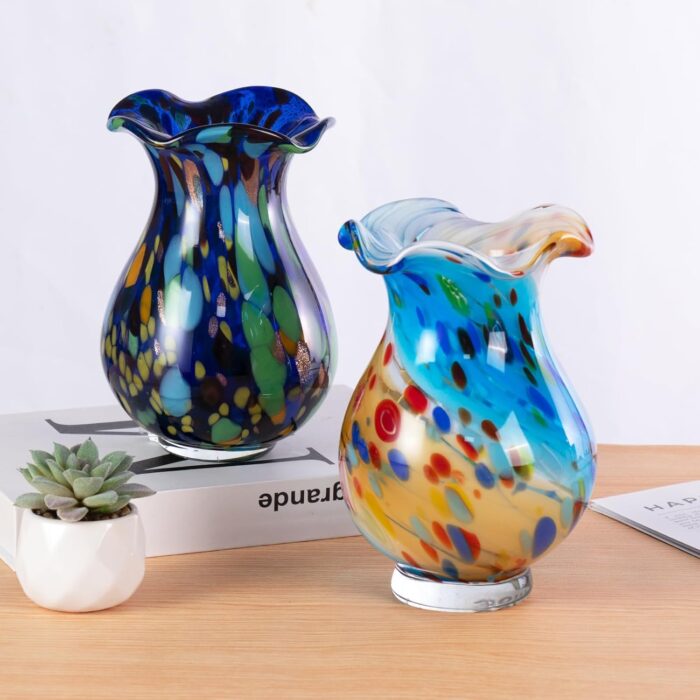 KAMMAK Colored Glass Vase, Beautiful Hand Blown Decorative Vase, Modern Art Vase for Flower Mantle Dining Table Centerpiece, Entryway Living Room Wedding Decoration, FH02004