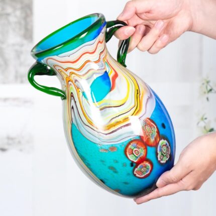 KAMMAK Colored Glass Vase, Beautiful Hand Blown Decorative Vase, Modern Art Vase for Flower Mantle Dining Table Centerpiece, Entryway Living Room Wedding Decoration (JG2126)