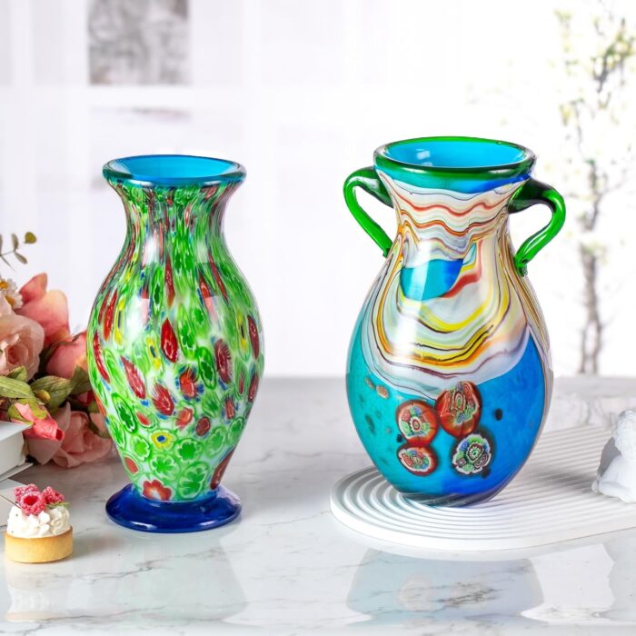 KAMMAK Colored Glass Vase, Beautiful Hand Blown Decorative Vase, Modern Art Vase for Flower Mantle Dining Table Centerpiece, Entryway Living Room Wedding Decoration (JG2126)