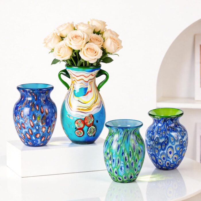 KAMMAK Colored Glass Vase, Beautiful Hand Blown Decorative Vase, Modern Art Vase for Flower Mantle Dining Table Centerpiece, Entryway Living Room Wedding Decoration (JG2126)