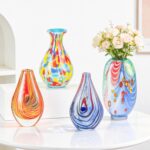 KAMMAK Colored Glass Vase, Beautiful Hand Blown Decorative Vase, Modern Art Vase for Flower Mantle Dining Table Centerpiece, Entryway Living Room Wedding Decoration (JG20122)