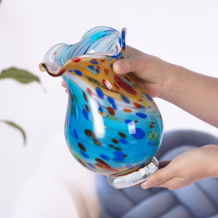 KAMMAK Colored Glass Vase, Beautiful Hand Blown Decorative Vase, Modern Art Vase for Flower Mantle Dining Table Centerpiece, Entryway Living Room Wedding Decoration, FH02004
