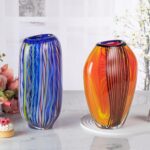 KAMMAK Colored Glass Vase, Beautiful Hand Blown Decorative Vase, Modern Art Vase for Flower Mantle Dining Table Centerpiece, Entryway Living Room Wedding Decoration (JG2124)
