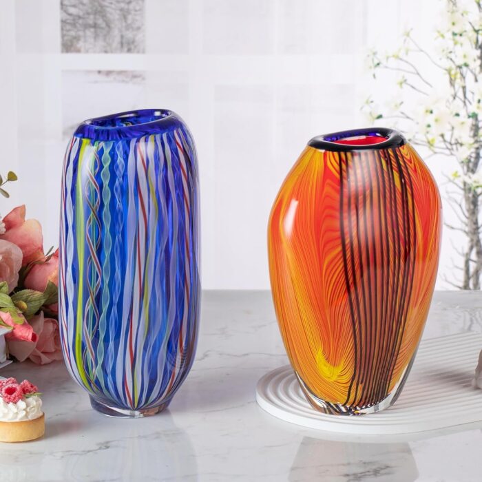 KAMMAK Colored Glass Vase, Beautiful Hand Blown Decorative Vase, Modern Art Vase for Flower Mantle Dining Table Centerpiece, Entryway Living Room Wedding Decoration (JG2124)