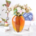 KAMMAK Colored Glass Vase, Beautiful Hand Blown Decorative Vase, Modern Art Vase for Flower Mantle Dining Table Centerpiece, Entryway Living Room Wedding Decoration (JG2124)