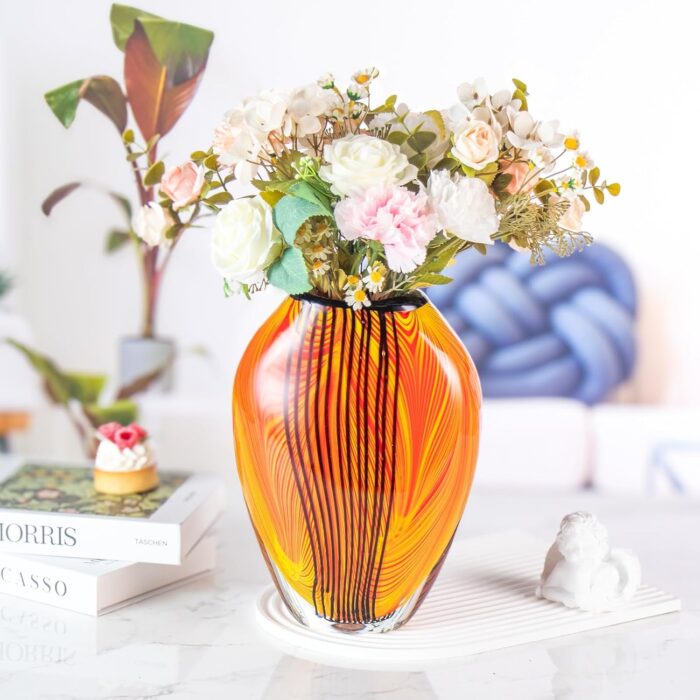 KAMMAK Colored Glass Vase, Beautiful Hand Blown Decorative Vase, Modern Art Vase for Flower Mantle Dining Table Centerpiece, Entryway Living Room Wedding Decoration (JG2124)