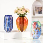 KAMMAK Colored Glass Vase, Beautiful Hand Blown Decorative Vase, Modern Art Vase for Flower Mantle Dining Table Centerpiece, Entryway Living Room Wedding Decoration (JG2124)