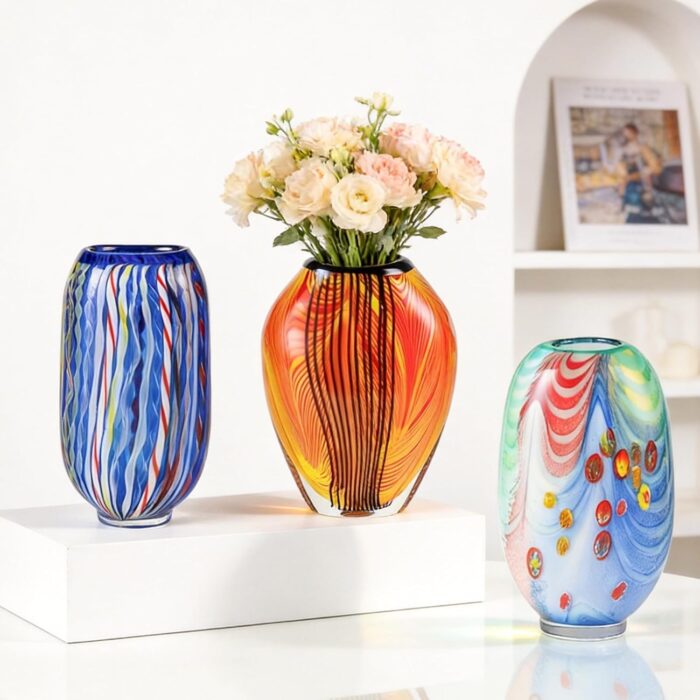 KAMMAK Colored Glass Vase, Beautiful Hand Blown Decorative Vase, Modern Art Vase for Flower Mantle Dining Table Centerpiece, Entryway Living Room Wedding Decoration (JG2124)