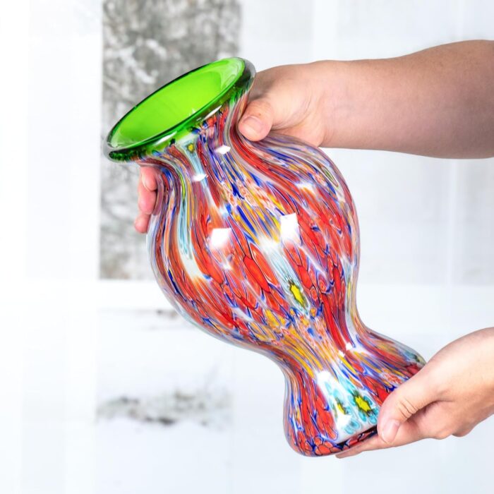 KAMMAK Colored Glass Vase, Beautiful Hand Blown Decorative Vase, Modern Art Vase for Flower Mantle Dining Table Centerpiece, Entryway Living Room Wedding Decoration (JG2130)