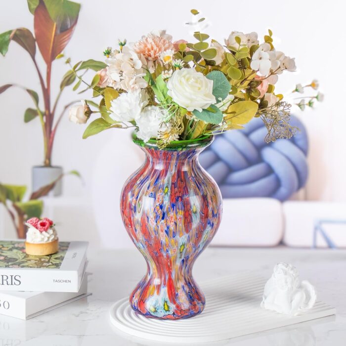 KAMMAK Colored Glass Vase, Beautiful Hand Blown Decorative Vase, Modern Art Vase for Flower Mantle Dining Table Centerpiece, Entryway Living Room Wedding Decoration (JG2130)