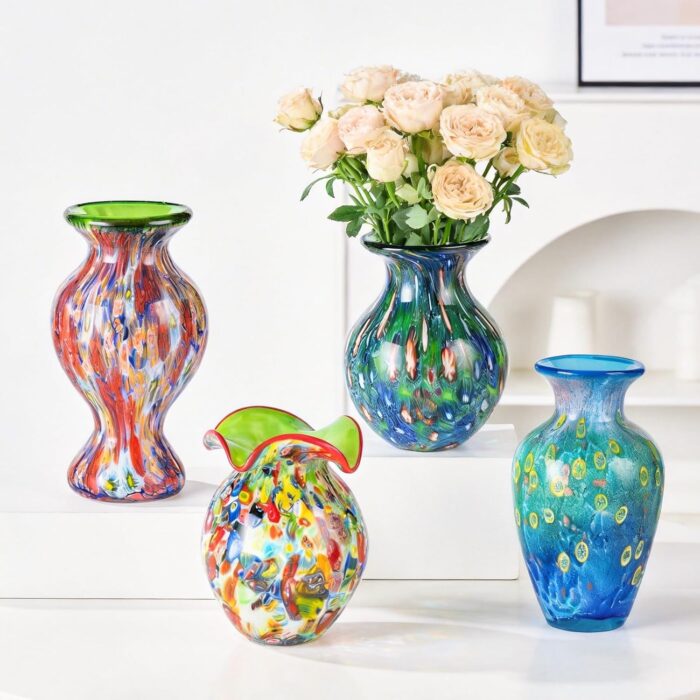 KAMMAK Colored Glass Vase, Beautiful Hand Blown Decorative Vase, Modern Art Vase for Flower Mantle Dining Table Centerpiece, Entryway Living Room Wedding Decoration (JG2130)