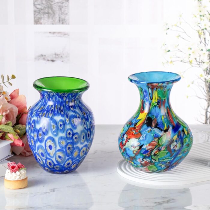 KAMMAK Colored Glass Vase, Beautiful Hand Blown Decorative Vase, Modern Art Vase for Flower Mantle Dining Table Centerpiece, Entryway Living Room Wedding Decoration (JG2132)
