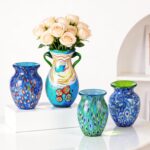 KAMMAK Colored Glass Vase, Beautiful Hand Blown Decorative Vase, Modern Art Vase for Flower Mantle Dining Table Centerpiece, Entryway Living Room Wedding Decoration (JG2132)