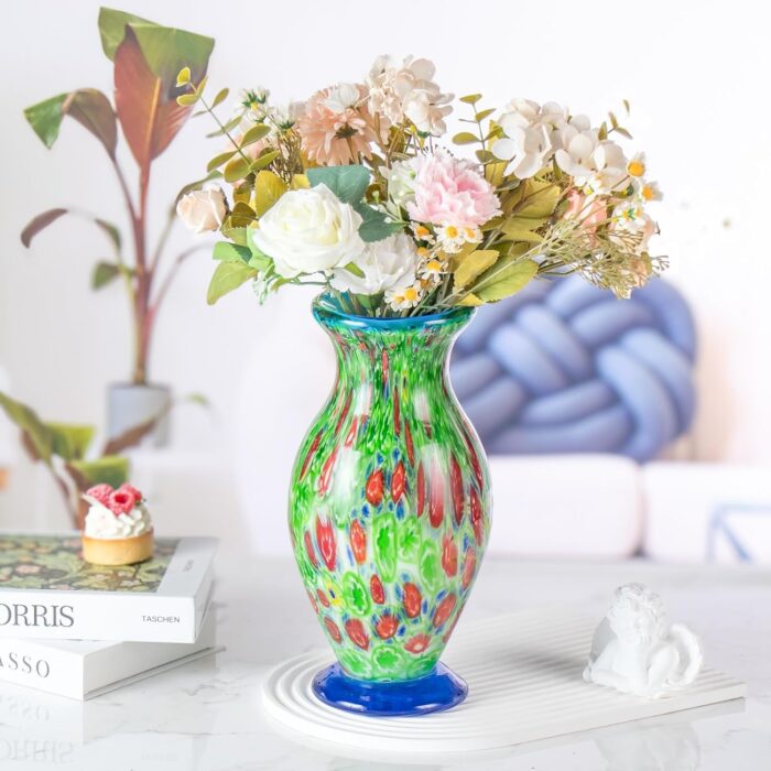 KAMMAK Colored Glass Vase, Beautiful Hand Blown Decorative Vase, Modern Art Vase for Flower Mantle Dining Table Centerpiece, Entryway Living Room Wedding Decoration (JG2127)