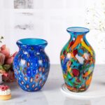 KAMMAK Colored Glass Vase, Beautiful Hand Blown Decorative Vase, Modern Art Vase for Flower Mantle Dining Table Centerpiece, Entryway Living Room Wedding Decoration (JG2135)