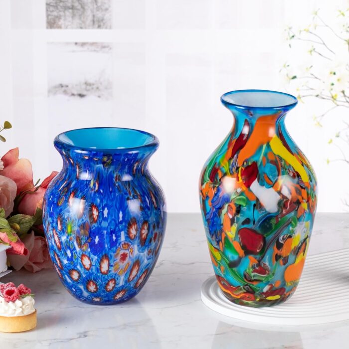 KAMMAK Colored Glass Vase, Beautiful Hand Blown Decorative Vase, Modern Art Vase for Flower Mantle Dining Table Centerpiece, Entryway Living Room Wedding Decoration (JG2135)