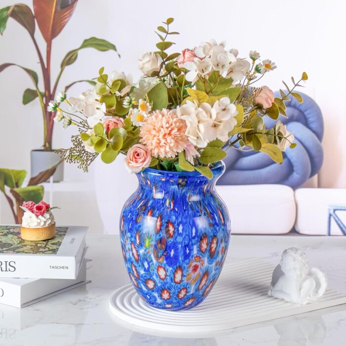 KAMMAK Colored Glass Vase, Beautiful Hand Blown Decorative Vase, Modern Art Vase for Flower Mantle Dining Table Centerpiece, Entryway Living Room Wedding Decoration (JG2135)