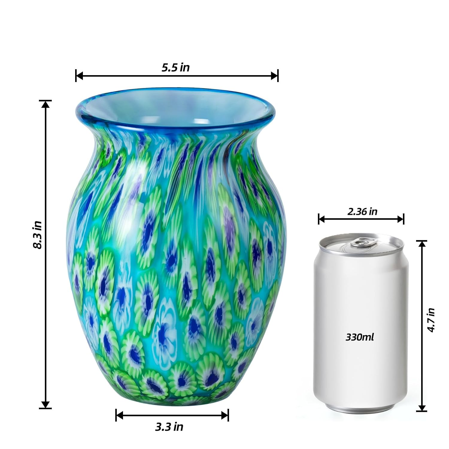 KAMMAK 8HPJG02136 glass vase front view in product description