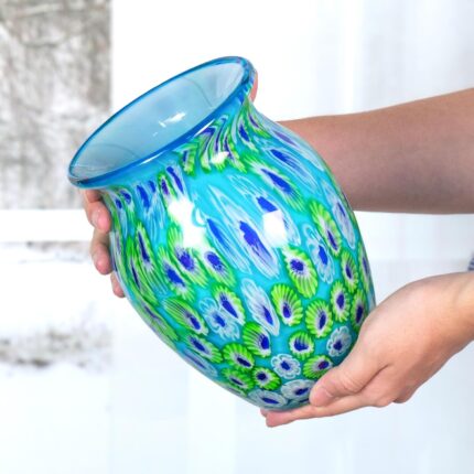 KAMMAK Colored Glass Vase, Beautiful Hand Blown Decorative Vase, Modern Art Vase for Flower Mantle Dining Table Centerpiece, Entryway Living Room Wedding Decoration (JG2136)