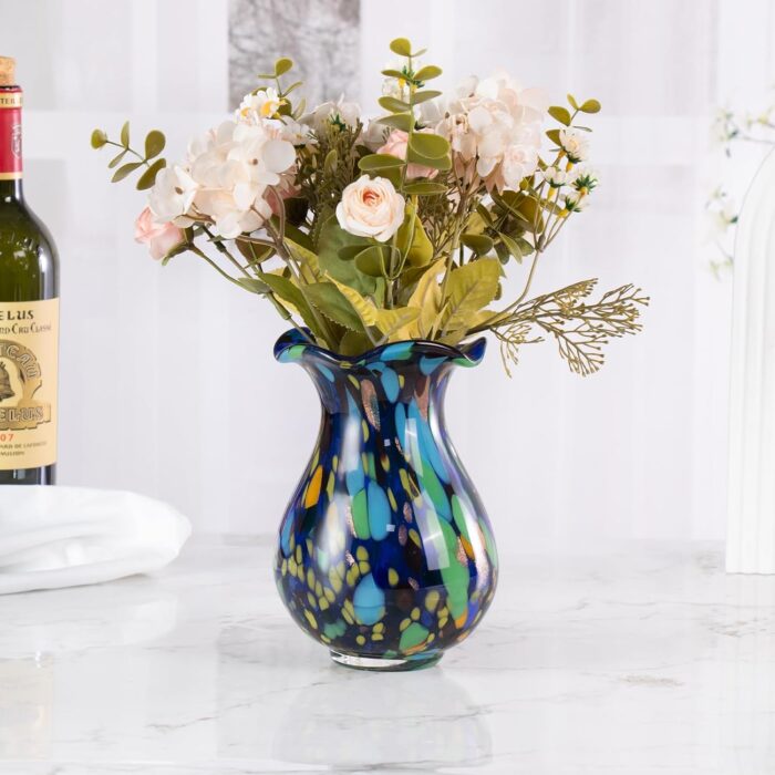 KAMMAK Colored Glass Vase, Beautiful Hand Blown Decorative Vase, Modern Art Vase for Flower Mantle Dining Table Centerpiece, Entryway Living Room Wedding Decoration, FH02006