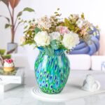 KAMMAK Colored Glass Vase, Beautiful Hand Blown Decorative Vase, Modern Art Vase for Flower Mantle Dining Table Centerpiece, Entryway Living Room Wedding Decoration (JG2136) KAMMAK 8HPJG02136 glass vase styled on dining table image 5