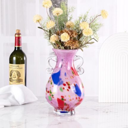 KAMMAK Colored Glass Vase, Beautiful Hand Blown Decorative Vase, Modern Art Vase for Flower Mantle Dining Table Centerpiece, Entryway Living Room Wedding Decoration, FH02027