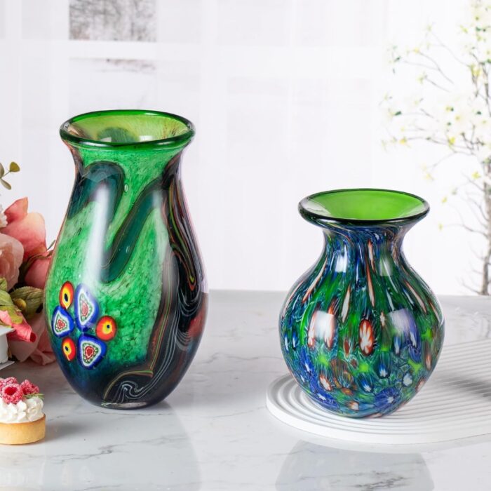 KAMMAK Colored Glass Vase, Beautiful Hand Blown Decorative Vase, Modern Art Vase for Flower Mantle Dining Table Centerpiece, Entryway Living Room Wedding Decoration (JG2137)