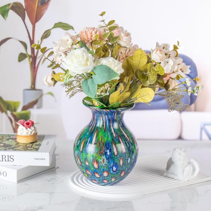 KAMMAK Colored Glass Vase, Beautiful Hand Blown Decorative Vase, Modern Art Vase for Flower Mantle Dining Table Centerpiece, Entryway Living Room Wedding Decoration (JG2137)
